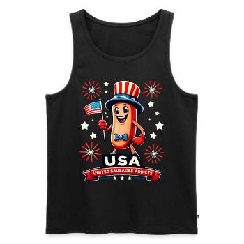 Hotdog Amérique Indépendance 4 Juillet - Débardeur bio Premium Homme - noir - Devant - AI Model Male 178 light (178cm)