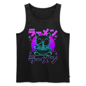 Rétro Kawaii Chat Mangeant Ramen - Débardeur bio Premium Homme - noir - Devant - Michal (187cm)
