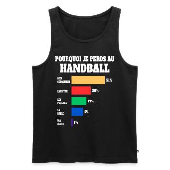 Maillot Humour Joueur Handball - Débardeur bio Premium Homme - noir - Devant - AI Model Male 178 light (178cm)