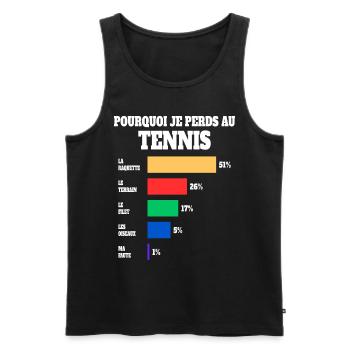 Maillot Humour Joueur Tennis - Débardeur bio Premium Homme - noir - Devant - AI Model Male 178 light (178cm)