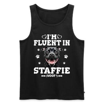 Parler Le Staffie Cadeau Humour Chien Staffie - Débardeur bio Premium Homme - noir - Devant - AI Model Male 178 light (178cm)