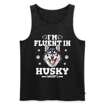 Parler Le Husky Humour Chien Husky - Débardeur bio Premium Homme - noir - Devant - AI Model Male 178 light (178cm)