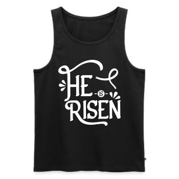 Il est ressuscité / Il est ressuscité / Jésus-Christ - Débardeur bio Premium Homme - noir - Devant - AI Model Male 178 light (178cm)