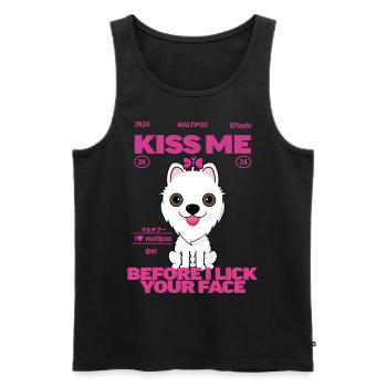 Chien Maltais : Embrasse-moi avant que je te donne un coup de langue - Débardeur bio Premium Homme - noir - Devant - Michal (187cm)