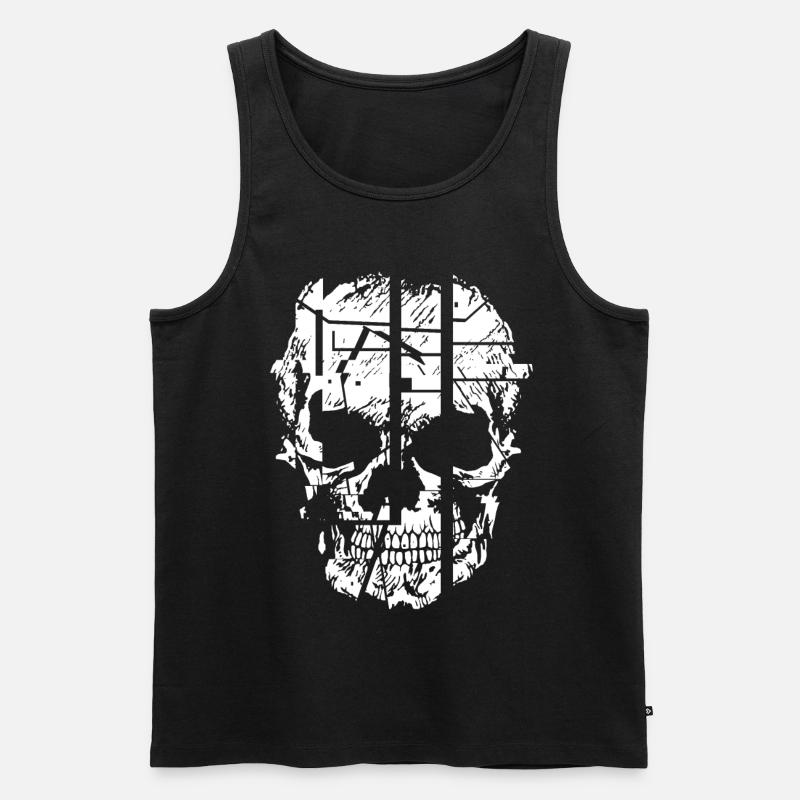 Totenkopf Glitch Skull - Männer Premium Bio Tank Top - Schwarz