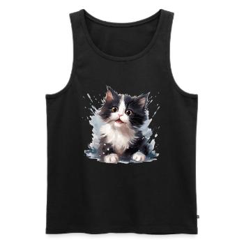 Black and white kitten - Men's Premium Organic Tank Top - black - Front - AI Model Male 178 light (178cm)
