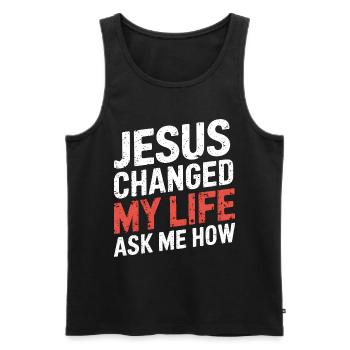 Jesus changed my life! Christian - Men's Premium Organic Tank Top - black - Front - AI Model Male 178 light (178cm)