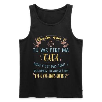 Devine quoi ! Tata voudrais-tu être ma marraine? - Débardeur bio Premium Homme - noir - Devant - AI Model Male 178 light (178cm)