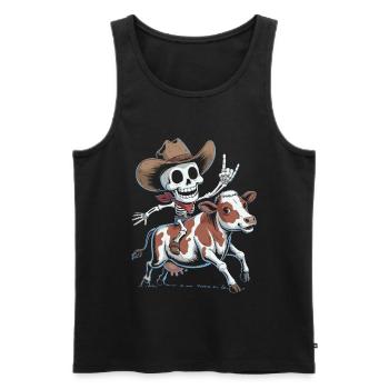 Un cow-boy squelette chevauche un veau - Débardeur bio Premium Homme - noir - Devant - Michal (187cm)