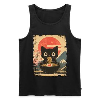 Katze isst Ramen - vintage style - Männer Premium Bio Tank Top - Schwarz - Vorne - Michal (187cm)