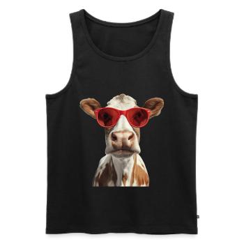 Vache avec lunettes de soleil - Débardeur bio Premium Homme - noir - Devant - Michal (187cm)