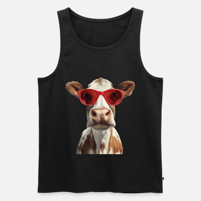 Kuh mit Sonnenbrille - Männer Premium Bio Tank Top - Schwarz