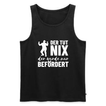 Beförderung - Männer Premium Bio Tank Top - Schwarz - Vorne - AI Model Male 178 light (178cm)