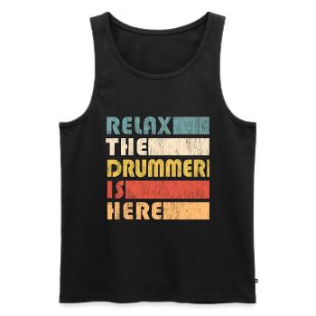 Relax The Drummer is Here Funny Saying Vintage - Men's Premium Organic Tank Top - black - Front - Michal (187cm)
