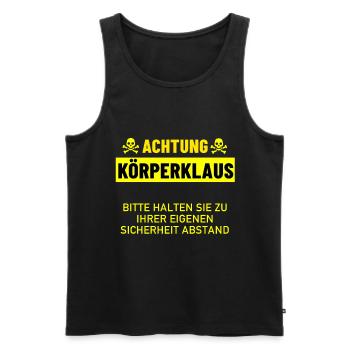 Achtung Körperklaus Lustiges Sprüche ungeschickte - Männer Premium Bio Tank Top - Schwarz - Vorne - AI Model Male 178 light (178cm)