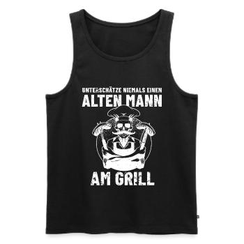 Alter Mann am Grill Spruch Opa Papa Totenkopf - Männer Premium Bio Tank Top - Schwarz - Vorne - AI Model Male 178 light (178cm)