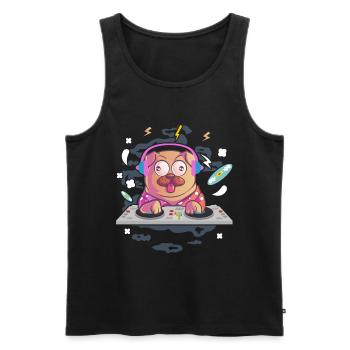 DJ Pug Dog Hang Up Vinyl Party Festival Funny - Men's Premium Organic Tank Top - black - Front - AI Model Male 178 light (178cm)