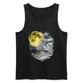 Phantasie Wolf Wölfe mit Mond - Männer Premium Bio Tank Top - Schwarz - Vorne - AI Model Male 178 light (178cm)