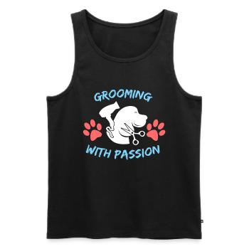 Toilettage avec un style de chien de passion - Débardeur bio Premium Homme - noir - Devant - AI Model Male 178 light (178cm)
