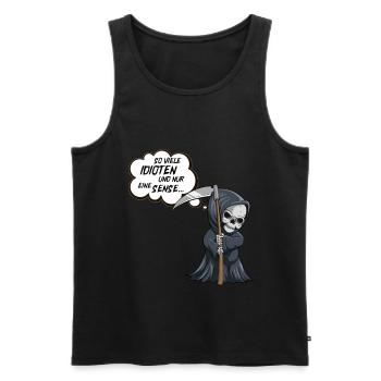 schwarzer Humor, Totenschädel, witziges Sensenmann - Männer Premium Bio Tank Top - Schwarz - Vorne - Michal (187cm)