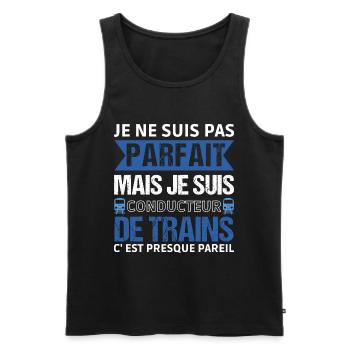 Je suis conducteur de train humour cheminot cadeau - Débardeur bio Premium Homme - noir - Devant - AI Model Male 178 light (178cm)