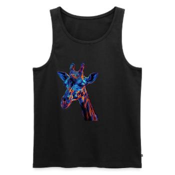 Girafe rouge et bleue Art animalier féroce et vif - Débardeur bio Premium Homme - noir - Devant - AI Model Male 178 light (178cm)