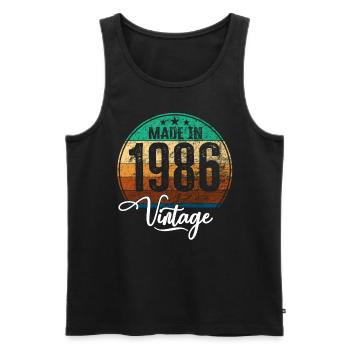 Millésime Fabriqué en 1986 Année de naissance 1986 Anniversaire - Débardeur bio Premium Homme - noir - Devant - AI Model Male 178 light (178cm)