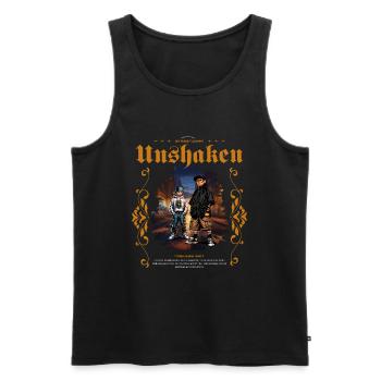 Unshaken Urban Streetwear - Men's Premium Organic Tank Top - black - Front - Michal (187cm)