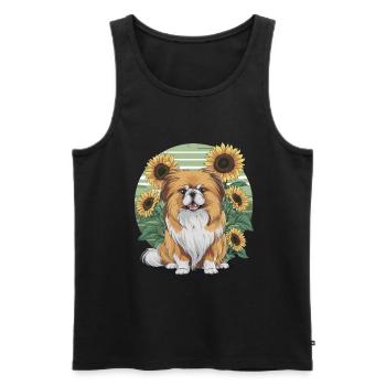 Summery sunflower motif with sweet Pekingese. - Men's Premium Organic Tank Top - black - Front - AI Model Male 178 light (178cm)
