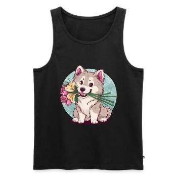 Spitz Samoyède doux aux roses et aux lys - Débardeur bio Premium Homme - noir - Devant - Michal (187cm)