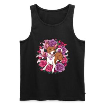 Basenji Dog with Roses and Lillies for Dog Fans - Men's Premium Organic Tank Top - black - Front - Michal (187cm)