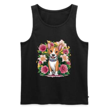 Basenji Dog with Roses and Lillies for Dog Fans - Men's Premium Organic Tank Top - black - Front - Michal (187cm)