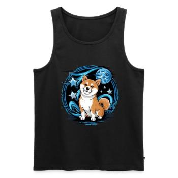 Cool Cartoon Shiba Inu with Moon and Stars - Men's Premium Organic Tank Top - black - Front - Michal (187cm)