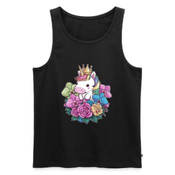 Licorne kawaii avec des roses et des orchidées - Débardeur bio Premium Homme - noir - Devant - Michal (187cm)