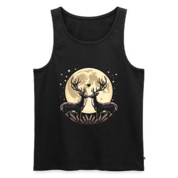 Cerf Romantique Illustration Pleine Lune Couple - Débardeur bio Premium Homme - noir - Devant - Michal (187cm)