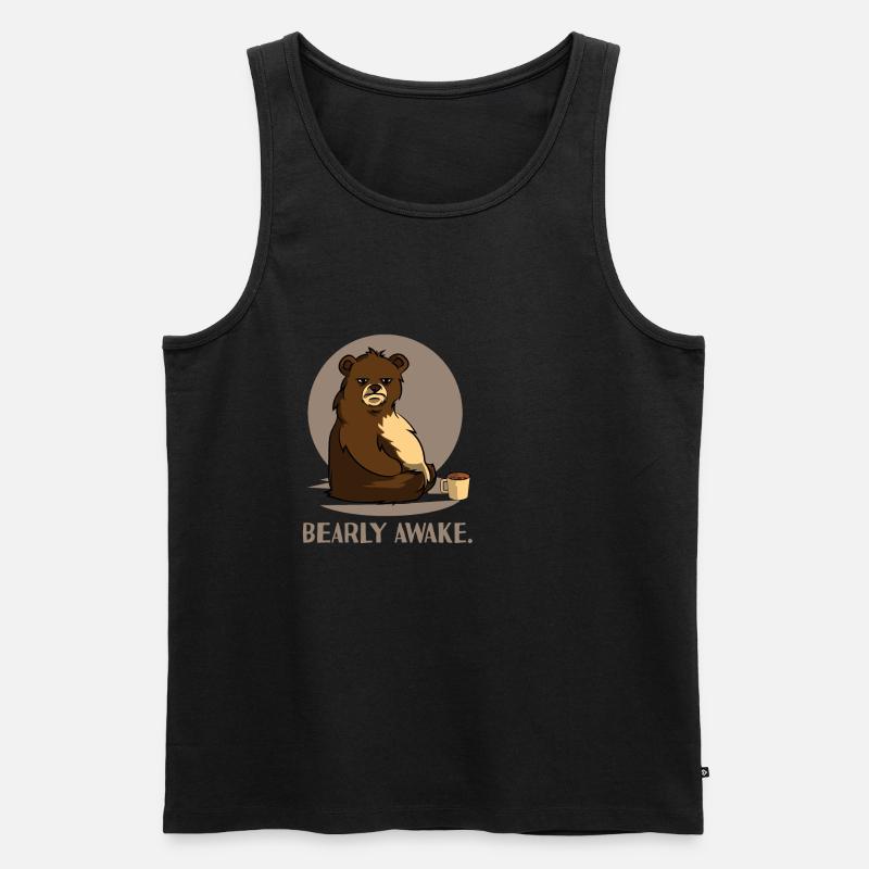 Bear Coffee Caffeine Long Sleeper Conception de blague fatiguée - Débardeur bio Premium Homme - noir