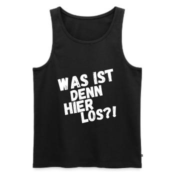 Was ist hier los? - Männer Premium Bio Tank Top - Schwarz - Vorne - AI Model Male 178 light (178cm)