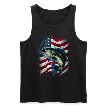 La pêche et un drapeau américain - Achigan à grande bouche - Débardeur bio Premium Homme - noir - Devant - Michal (187cm)