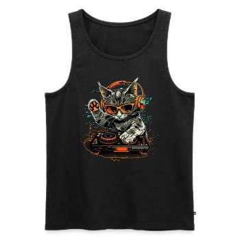 DJ Katze mit Kopfhörer und Sonnenbrille | DJ Cat - Männer Premium Bio Tank Top - Schwarz - Vorne - AI Model Male 178 light (178cm)