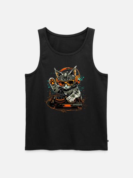 DJ Cat with Headphones and Sunglasses | DJ Cat - Men's Premium Organic Tank Top - black