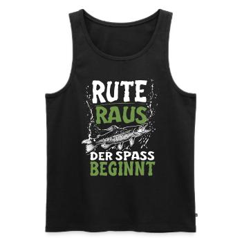 Rute Raus und der Spass beginnt - Fischer Anglner - Männer Premium Bio Tank Top - Schwarz - Vorne - AI Model Male 178 light (178cm)