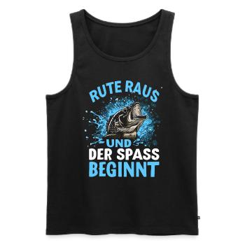 Rute Raus und der Spass beginnt - Fischer Anglner - Männer Premium Bio Tank Top - Schwarz - Vorne - AI Model Male 178 light (178cm)