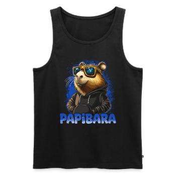 Papibara Capybara Papa | Vatertag Bester Papa - Männer Premium Bio Tank Top - Schwarz - Vorne - Michal (187cm)