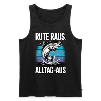 Angeln | Rute raus Alltag aus | Angler - Männer Premium Bio Tank Top - Schwarz - Vorne - AI Model Male 178 light (178cm)