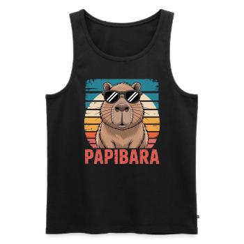 Papibara Capybara Papa | Vatertag Bester Papa - Männer Premium Bio Tank Top - Schwarz - Vorne - Michal (187cm)