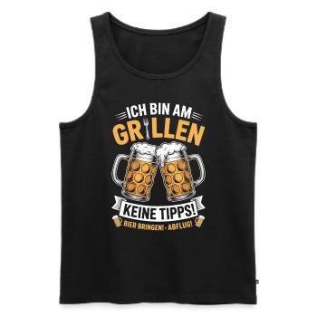 Bin am Grillen keine Tipps! Bier bringen! Abflug! - Männer Premium Bio Tank Top - Schwarz - Vorne - Michal (187cm)