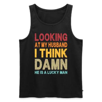 Wenn ich mir meinen Mann anschaue, ist er ein glücklicher Mann - Lustig - Männer Premium Bio Tank Top - Schwarz - Vorne - AI Model Male 178 light (178cm)