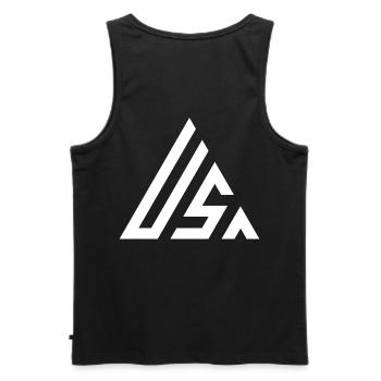 USA Weißes Dreieck Logo - Männer Premium Bio Tank Top - Schwarz - Hinten - AI Model Male 178 light (178cm)