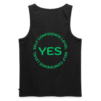 SELF CONFIDENCE LEVEL YES green - Men's Premium Organic Tank Top - black - Back - AI Model Male 178 light (178cm)