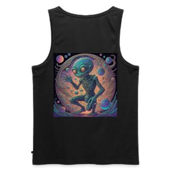 Der faszinierende Alien im bunten Kosmos - Männer Premium Bio Tank Top - Schwarz - Hinten - AI Model Male 178 light (178cm)